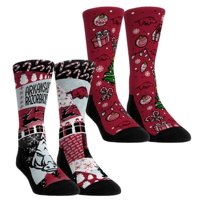 Arkansas Razorbacks Rock Em Socks Unisex Holiday Remix Crew Socks Two-Pack