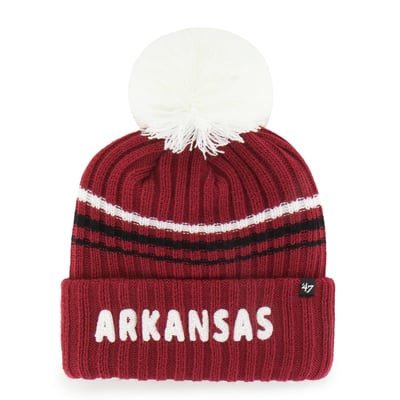  Arkansas Razorbacks '47 Women's Seasonal Fuzzy Script Big Pom Knit Hat - Cardinal