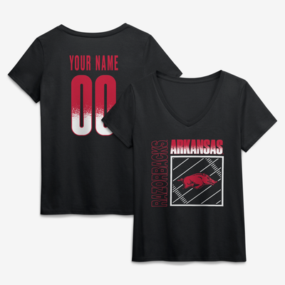 Arkansas Razorbacks Women's Home Field Pop Personalized Any Name & Number V-Neck T-Shirt - Black