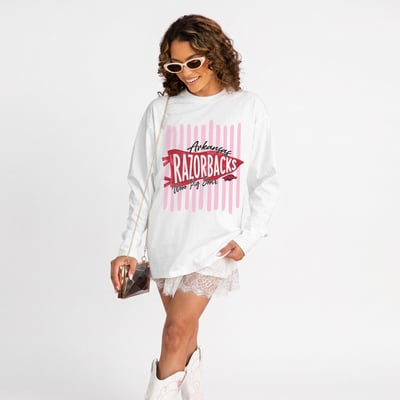 Arkansas Razorbacks Gameday Couture Women's Rally Stripe Oversized Long Sleeve T-Shirt - White