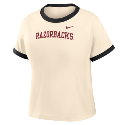 Arkansas Razorbacks Nike Women's Ringer Mod Cropped T-Shirt - Natural