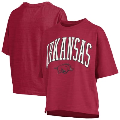 Arkansas Razorbacks Pressbox Women's Oversized Nelson Arch Over Logo Slub T-Shirt - Cardinal