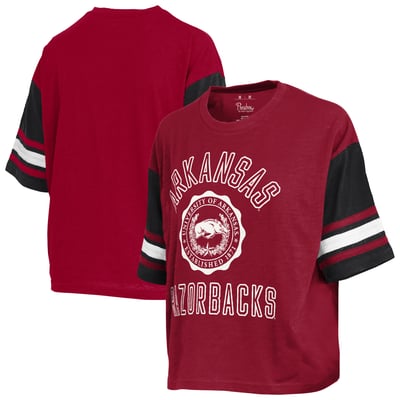  Arkansas Razorbacks Pressbox Women's Sunday Colorblock Seal Slub T-Shirt - Cardinal