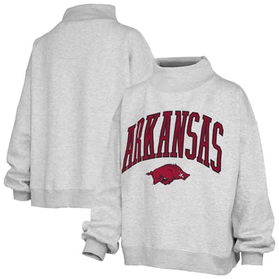 Arkansas Razorbacks Pressbox Women's Nelson Texture Lingo Mock Neck Fleece Sweatshirt - Heather Gray