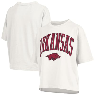 Arkansas Razorbacks Pressbox Women's Oversized Nelson Arch Over Logo Slub T-Shirt - White