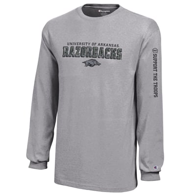  Arkansas Razorbacks Champion Youth Operation Hat Trick Long Sleeve T-Shirt - Heather Gray