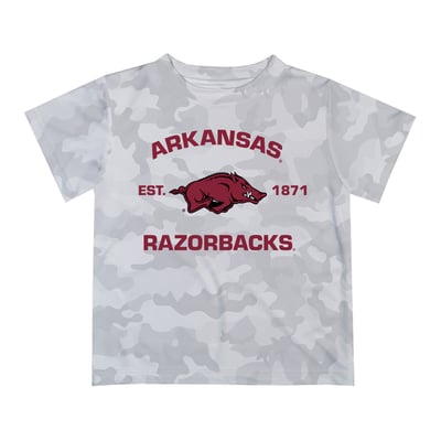  Arkansas Razorbacks Vive La Fete Youth Est. Date Camo T-Shirt - Gray