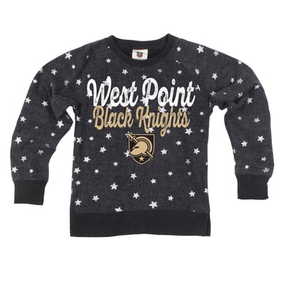 Army Black Knights Wes & Willy Girls Youth Shimmer Star Reverse Fleece Sweatshirt - Black