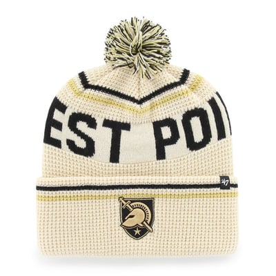  Army Black Knights '47 Unisex Quattrle Waffle Cuffed Knit Hat with Pom - Cream