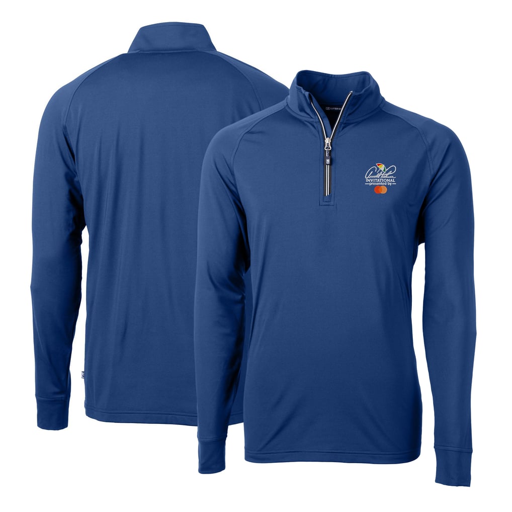 Arnold Palmer Invitational Cutter & Buck Adapt Eco Knit Stretch Recycled Quarter-Zip Throwback Pullover Top - Blue