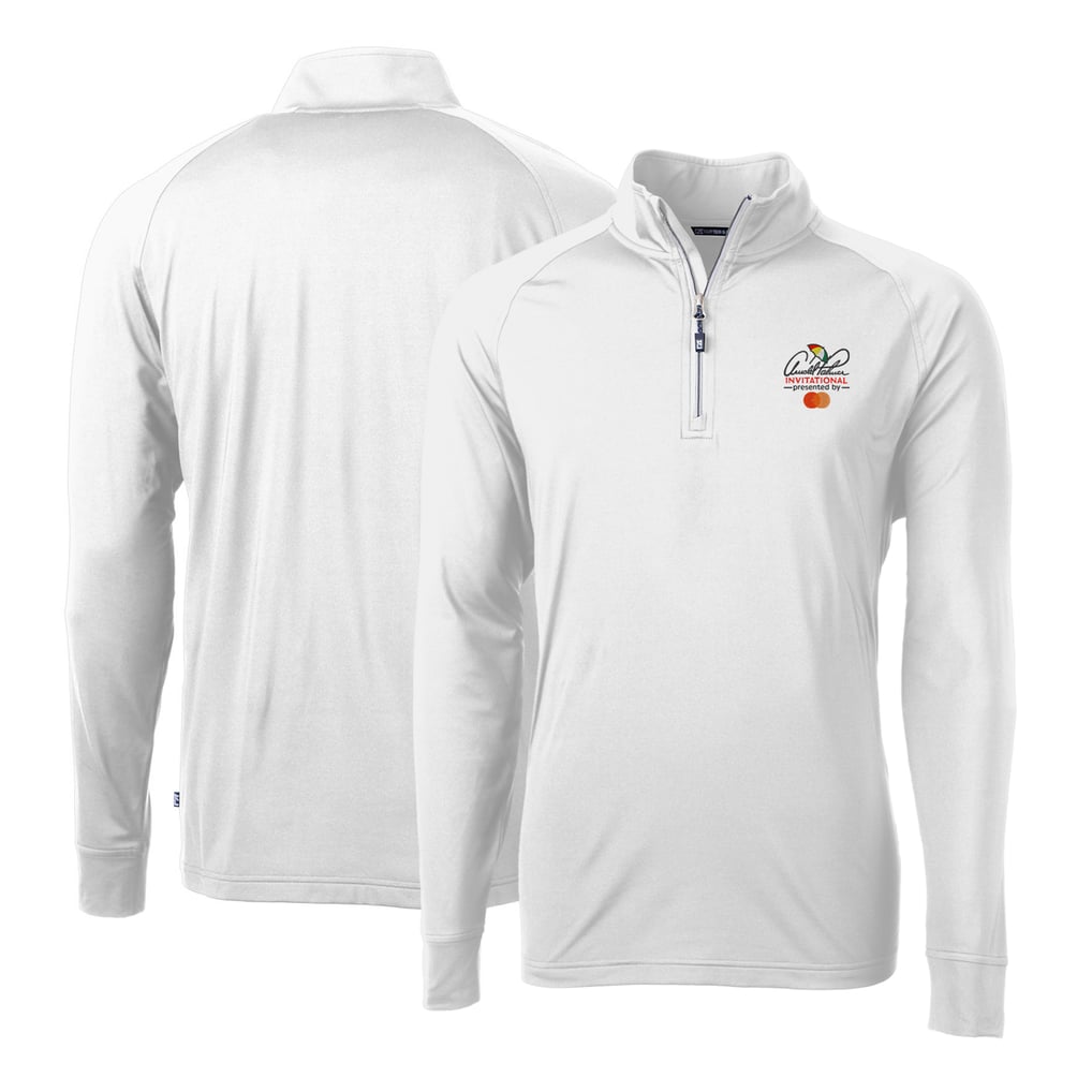 Arnold Palmer Invitational Cutter & Buck Adapt Eco Knit Stretch Recycled Quarter-Zip Throwback Pullover Top - White