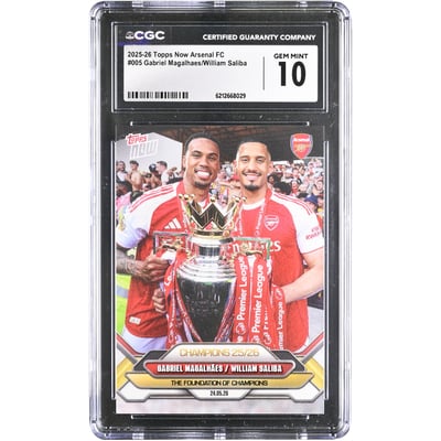 Gabriel Magalhaes & William Saliba Arsenal 2025-26 Topps Now Arsenal FC Champions 25/26 #5 CGC Authenticated GEM MINT 10 Card 