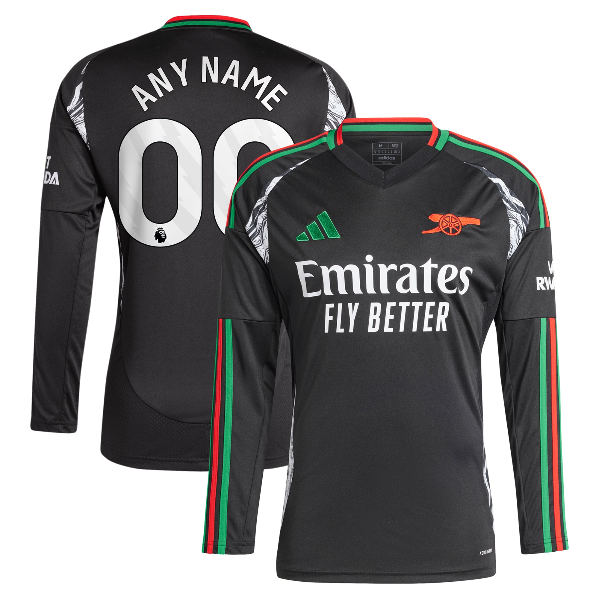 Arsenal adidas 2024/25 Away Replica Long Sleeve Custom Jersey - Black
