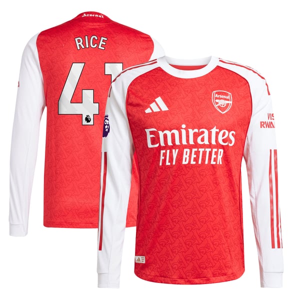 Declan Rice Arsenal adidas 2025/26 Home Authentic Long Sleeve 