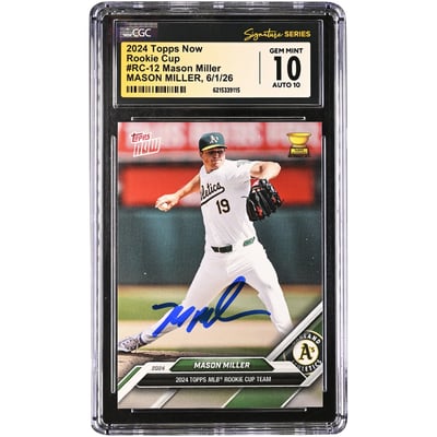 Mason Miller Athletics Autographed 2024 Topps Now Rookie Cup #RC-12 CGC Fanatics Witnessed Authenticated 10/10 Card