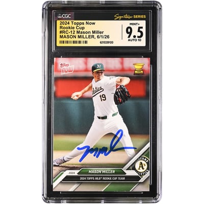 Mason Miller Athletics Autographed 2024 Topps Now Rookie Cup #RC-12 CGC Fanatics Witnessed Authenticated 9.5/10 Card