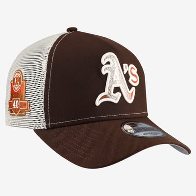Athletics New Era Pumpkin Spice 9FORTY A-Frame Adjustable Trucker Hat - Brown