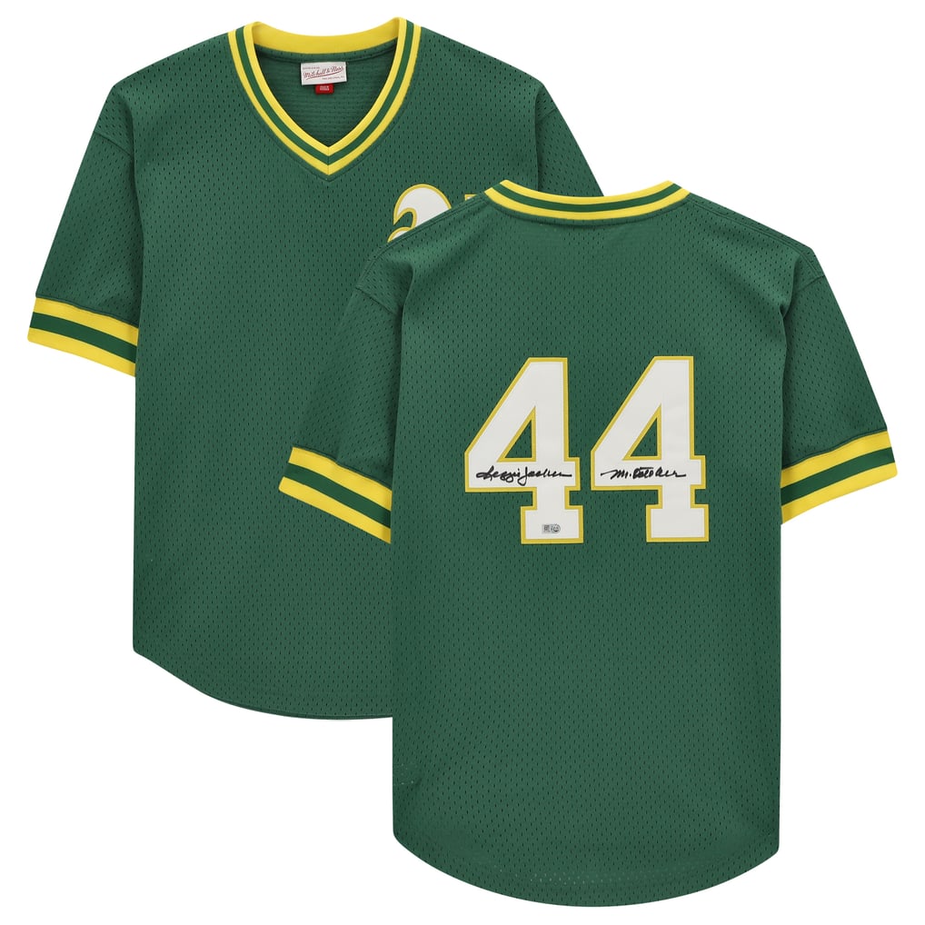 Reggie Jackson Athletics Fanatics Authentic Autographed Mitchell & Ness Replica Batting Practice Jersey with "Mr. October" Inscription - Green