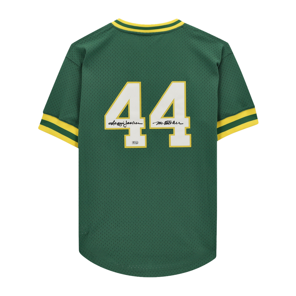 Reggie Jackson Athletics Fanatics Authentic Autographed Mitchell & Ness Replica Batting Practice Jersey with "Mr. October" Inscription - Green