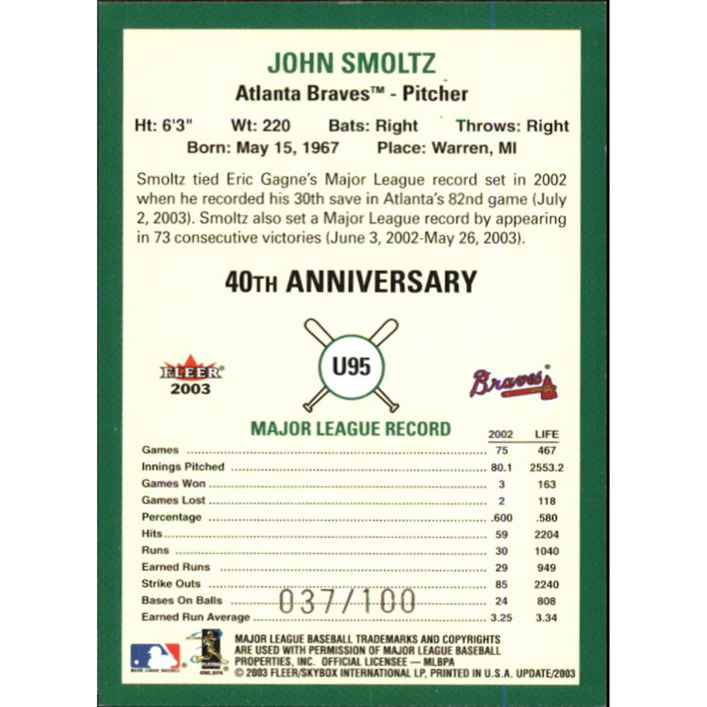 2003 Fleer Tradition Update Glossy #95 John Smoltz