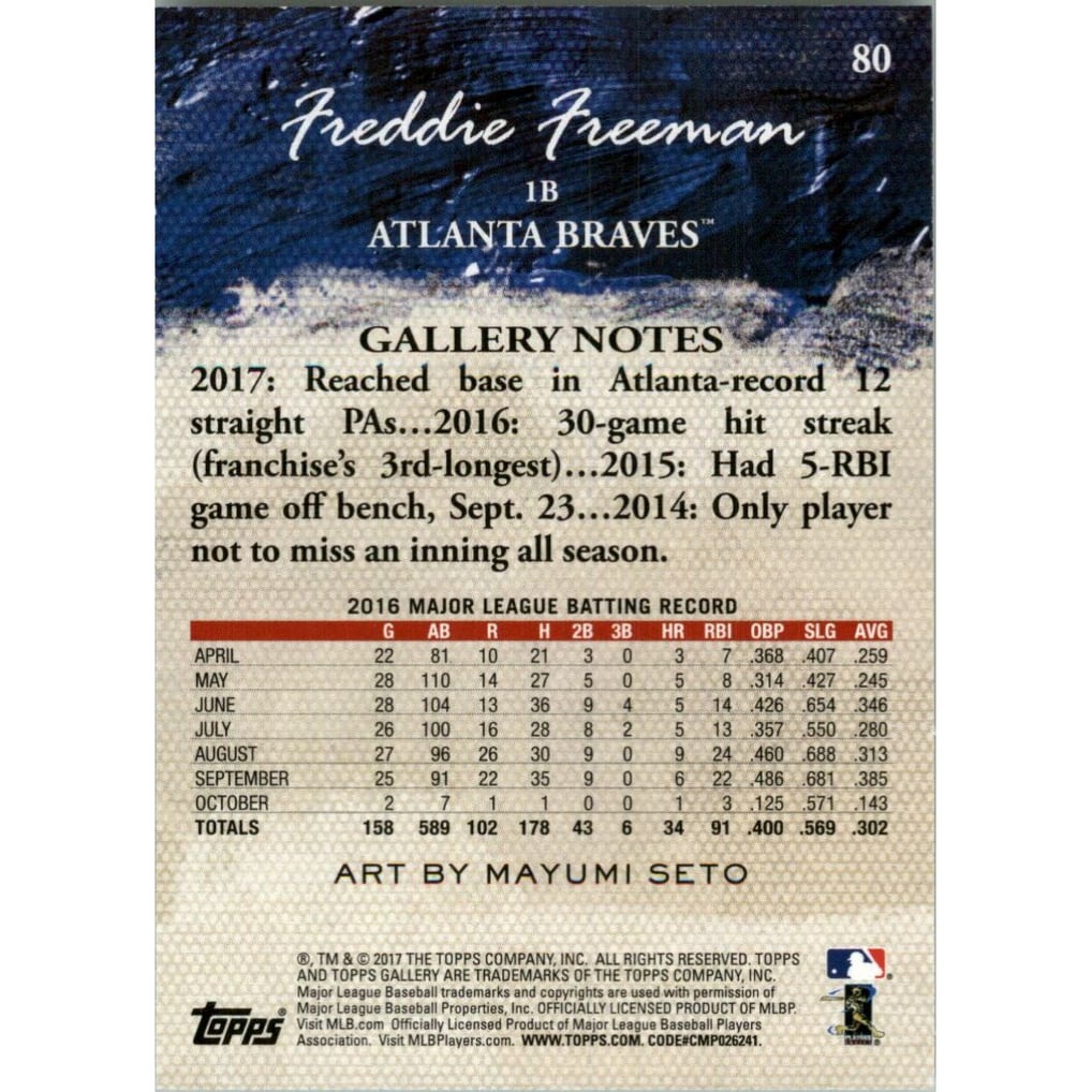 2017 Topps Gallery Private Issue #80 Freddie Freeman