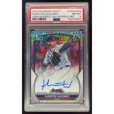 2023 Bowman Draft Chrome Sparkle Refractor Hurston Waldrep RC Auto /71 PSA 8