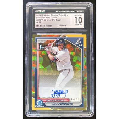 2024 Bowman Chrome Sapphire Prospect Gold #CSPA-JP Jose Perdomo Auto /50 CGC 10