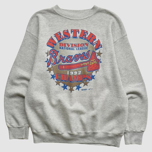 Atlanta Braves Tultex 1992 Pullover Sweatshirt - Heather Gray - S by Fanatics Real Vintage