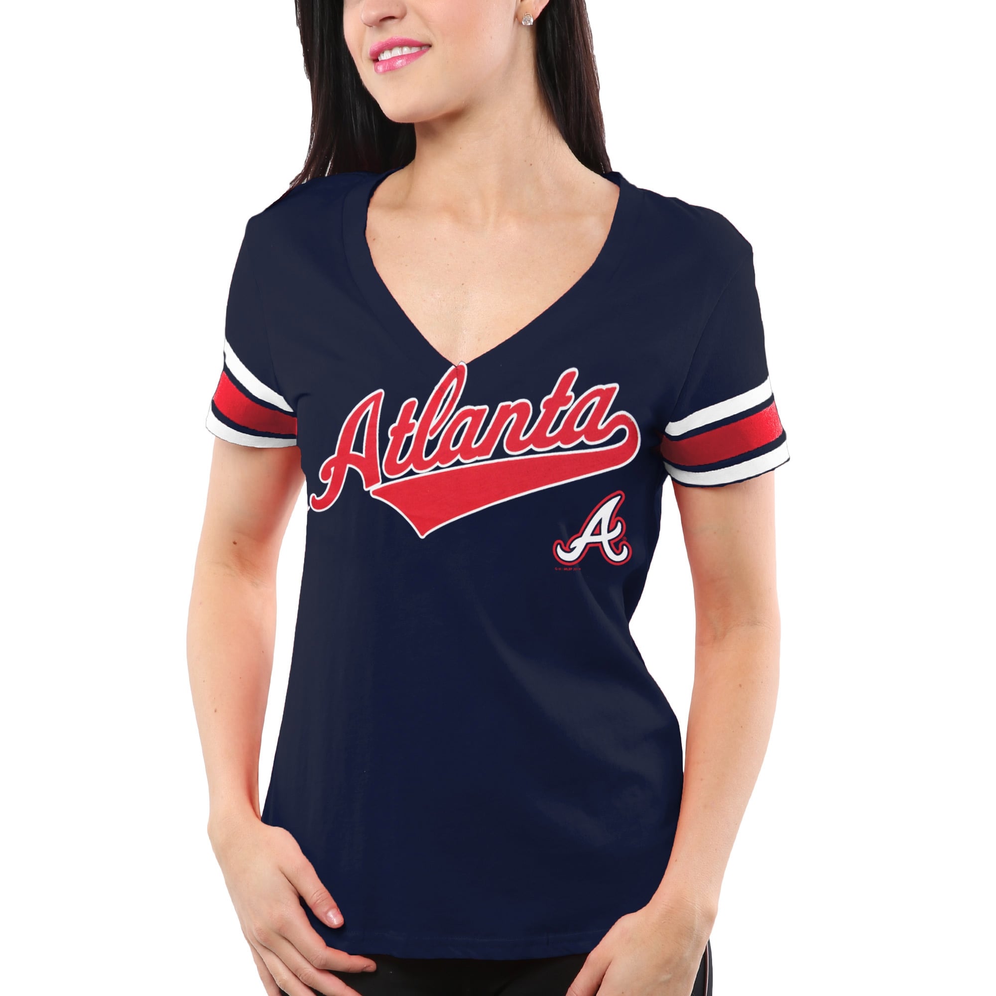 Atlanta Braves Women's All-Star Coop V-Neck T-Shirt - Navy Blue