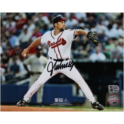 John Smoltz Atlanta Braves Autographed Fanatics Authentic 8" x 10" White Jersey Pitching Photograph