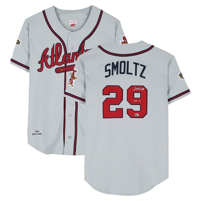 John Smoltz Atlanta Braves Autographed Fanatics Authentic Gray 1995 Mitchell & Ness Authentic Jersey with "HOF 15" Inscription