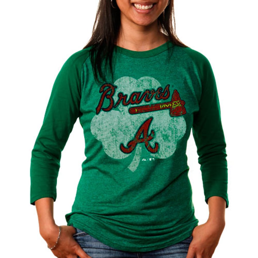 Braves Raglan Majestic Threads Atlanta Braves Women's St. Patrick's Day Raglan ...