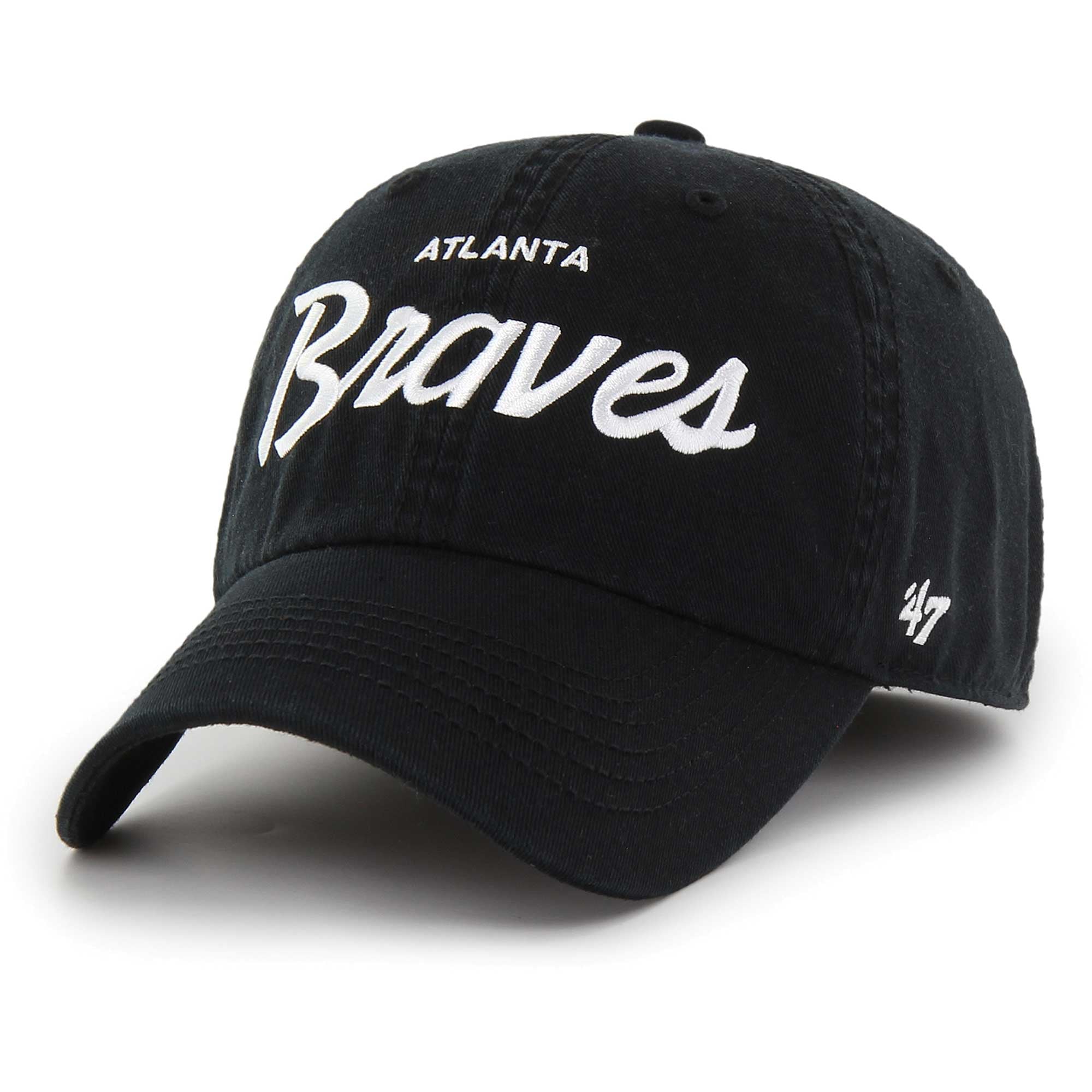 47 Brand Haymaker Gebreide Muts – Atlanta Braves, Zwart, Oversized Manchet Met Borduurwerk, 100% Acryl, Machinewasbaar