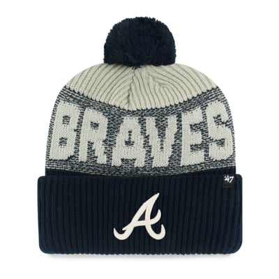 Atlanta Braves '47 Bone Chill Cuffed Knit Hat with Pom - Navy