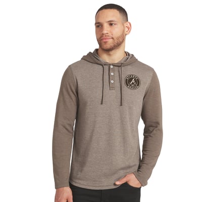 Atlanta Braves Darius Rucker Collection by Fanatics Knit Hooded Henley Long Sleeve T-Shirt - Tan/Brown