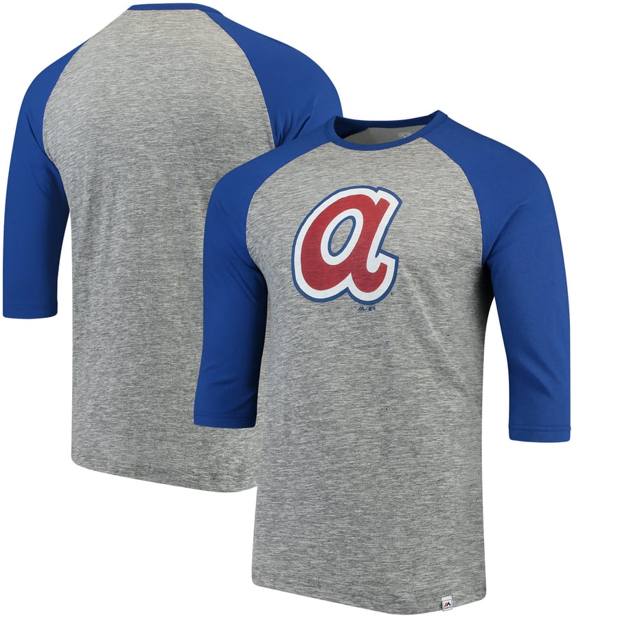 Braves Raglan Men's Atlanta Braves Majestic Gray/Royal Cooperstown Collection Logo 3/ ...