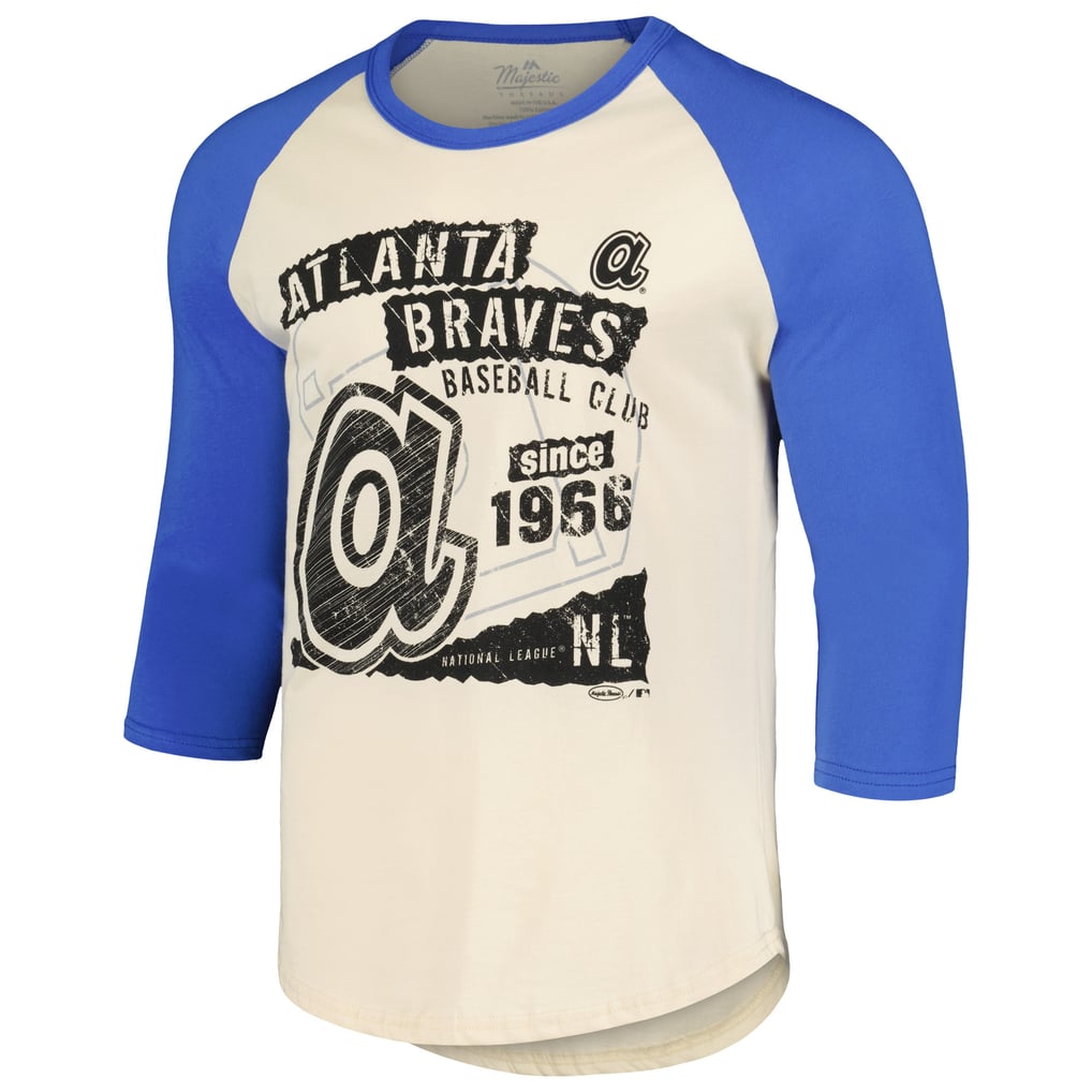 Men's Atlanta Braves Majestic Threads Cream/Royal Raglan 3/4-Sleeve T-Shirt