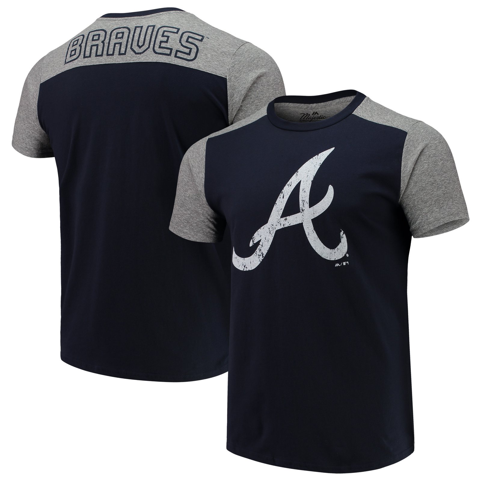Men's Atlanta Braves Majestic Threads Navy/Gray Color Blocked T-Shirt