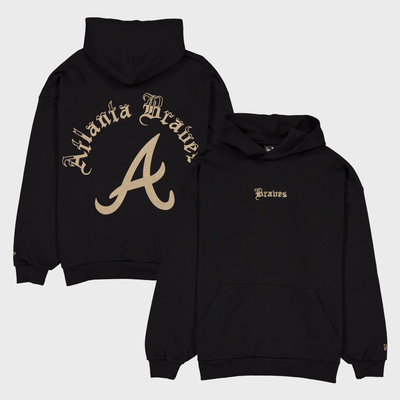  Atlanta Braves New Era Heritage Gothic Lettering Pullover Hoodie - Black