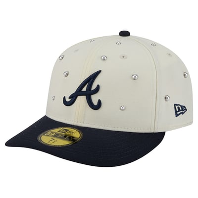 Atlanta Braves New Era Pearl Stud 59FIFTY Fitted Hat - Cream/Navy