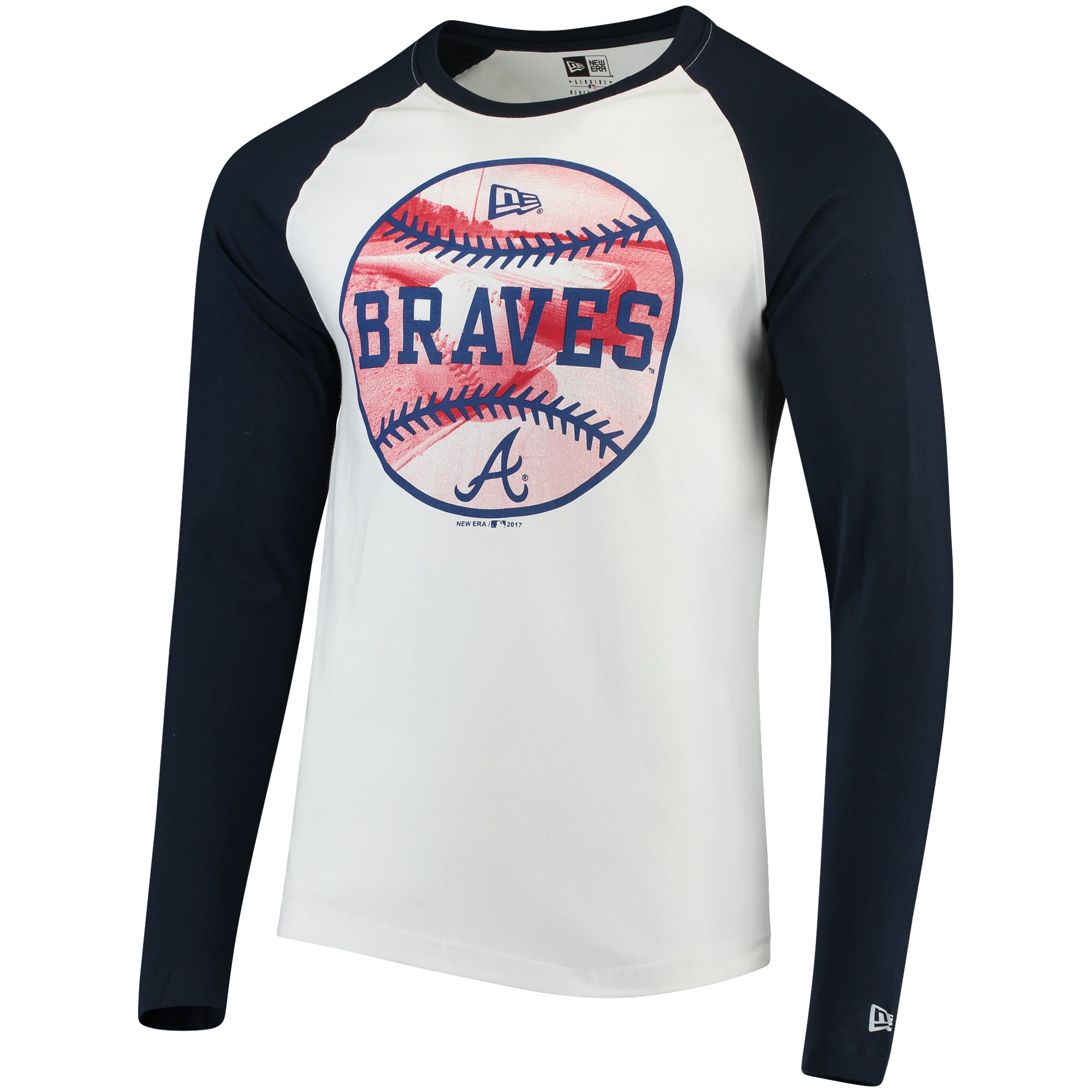 Braves Raglan Men's Atlanta Braves New Era White/Navy Raglan Long Sleeve T-Shirt