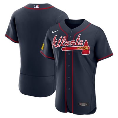 Atlanta Braves Nike Alternate Sponsor Patch Authentic Jersey - Dark Blue