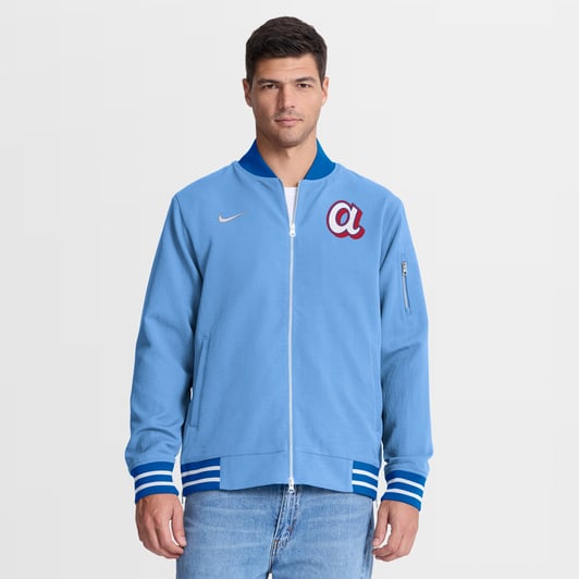 Atlanta Braves Nike 2026 City Connect Authentic Collection Relaxed Full-Zip Bomber Jacket - Light Blue