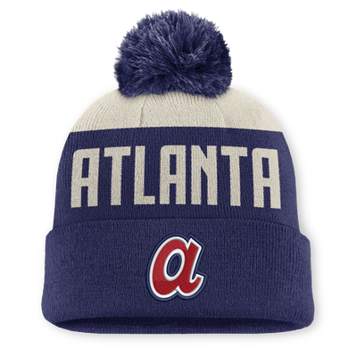  Atlanta Braves Nike Cooperstown Collection Peak Standard Cuffed Knit Hat with Pom - Natural/Navy