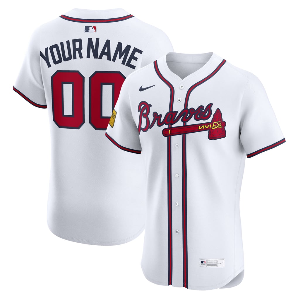 Men's Atlanta Braves Nike White Home Elite Sponsor Patch Custom Jersey