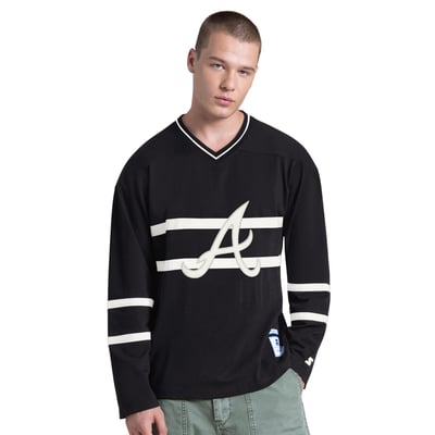 Atlanta Braves Starter Line Up Long Sleeve V-Neck T-Shirt - Black