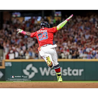 Michael Harris II Atlanta Braves Unsigned Fanatics Authentic 2026 MLB National League Wild Card Series Three-Run Home Run Celebration Photograph