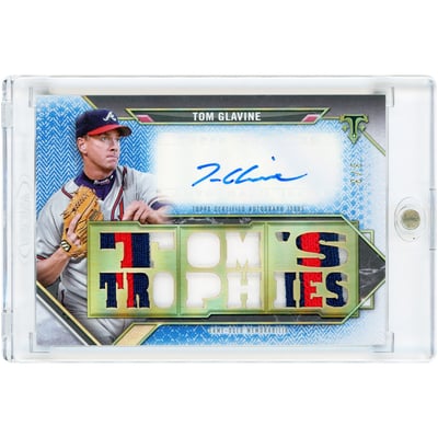 Tom Glavine Atlanta Braves Autographed 2021 Topps Triple Threads Triple Game Used Tri-Color Jersey Relics Blue #TTAR-TG3 #3/3 Card