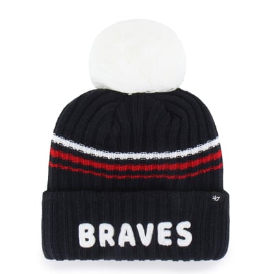 Atlanta Braves '47 Women's Fuzzy Script Cuffed Knit Hat with Pom - Navy