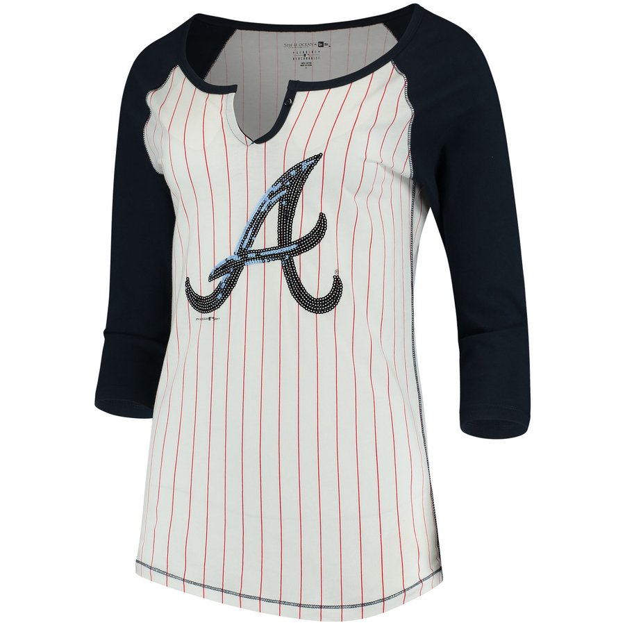 Braves Raglan Women's Atlanta Braves 5th & Ocean by New Era White/Navy Pinstripe 3/4 ...